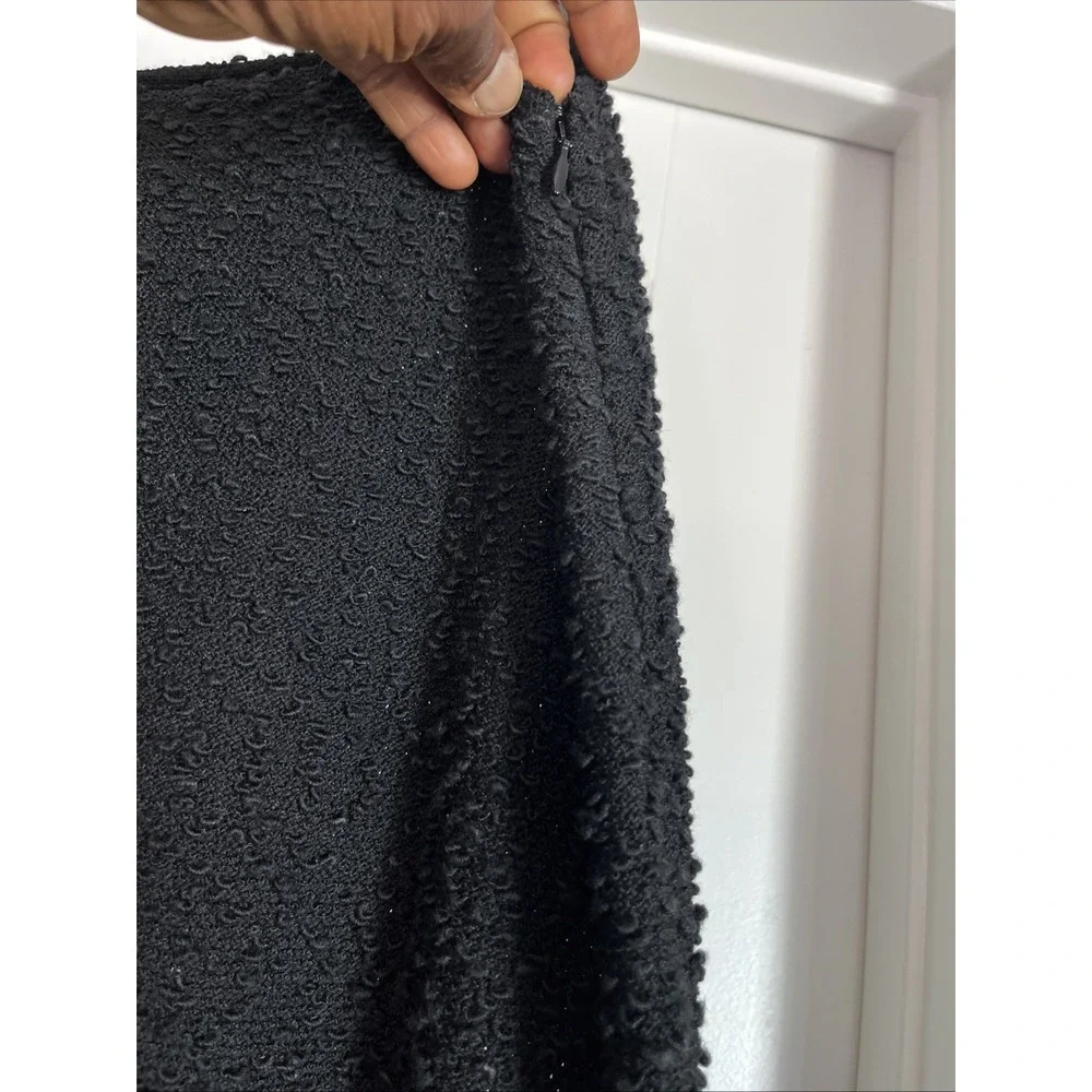 St John Knit Black Textured Wool Blend Pencil Skirt Size 16 Luxury